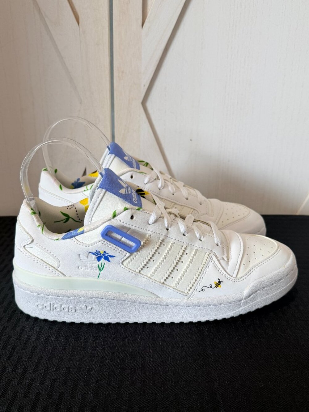 adidas Forum Low Save The Bees Sneakers White Blue Floral Size 7Y